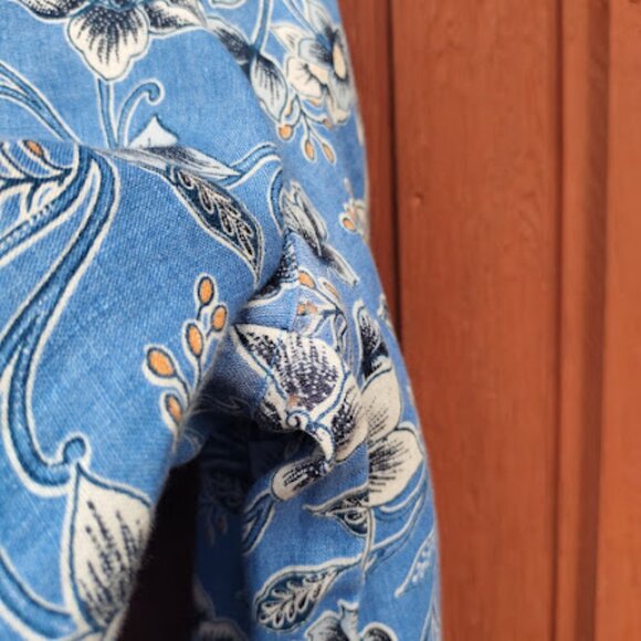 J. JILL | Love Linen Blue Floral 3/4 Sleeve Split Neck Tunic Blouse Coastal LT - Picture 12 of 14